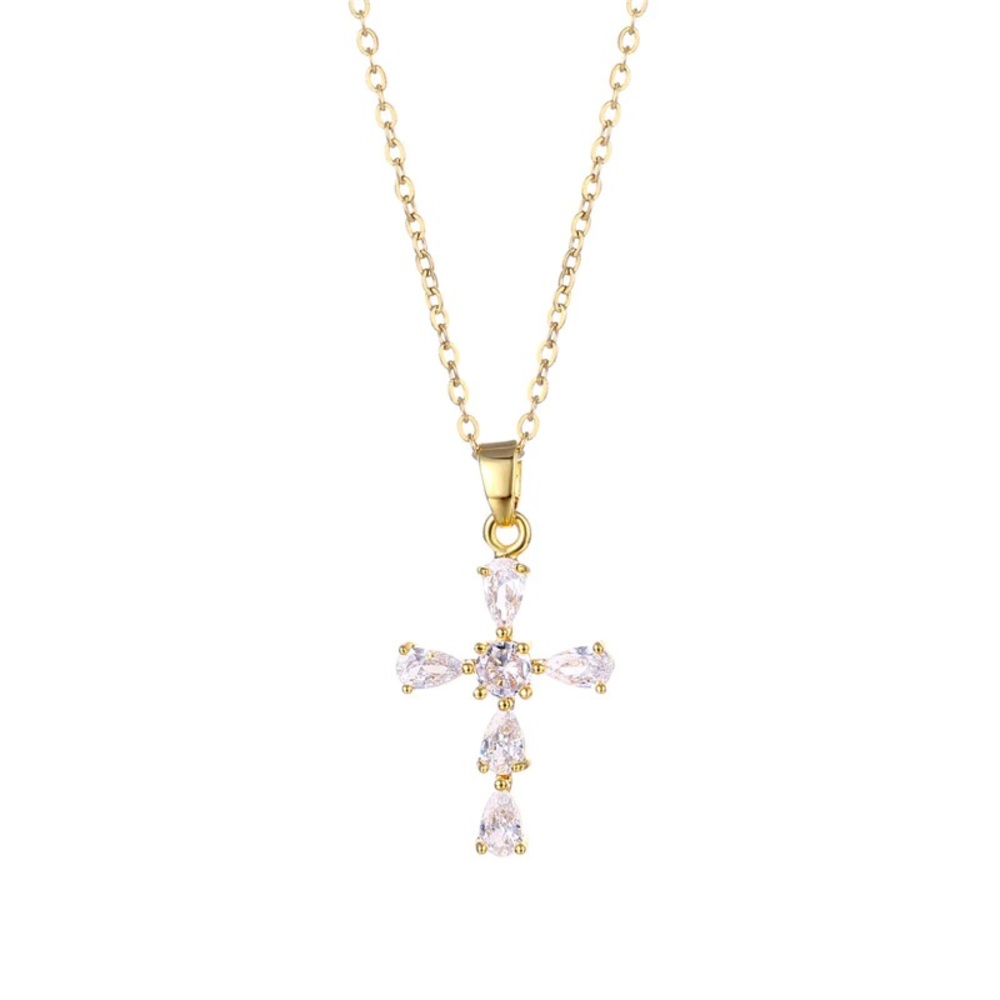 Gold colored DIAMOND CROSS NECKLACE